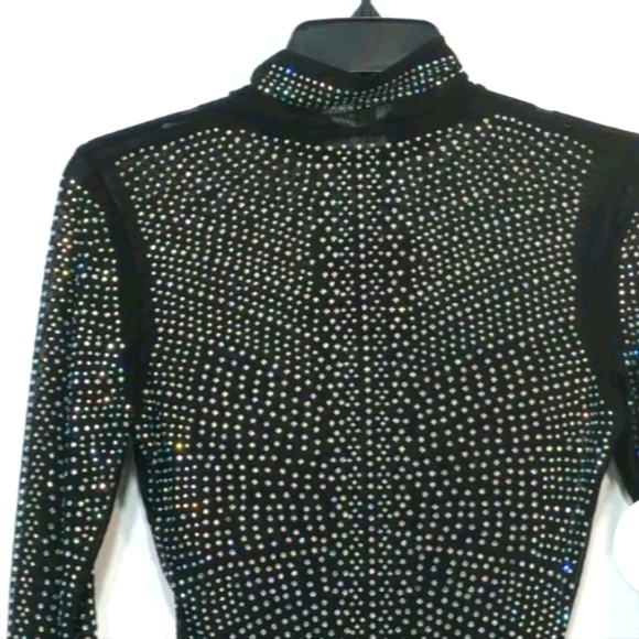 Women's Neva Nude Toxic Sparkle Crystal One Piece Bodysuit, Size S - Black - Picture 5 of 5